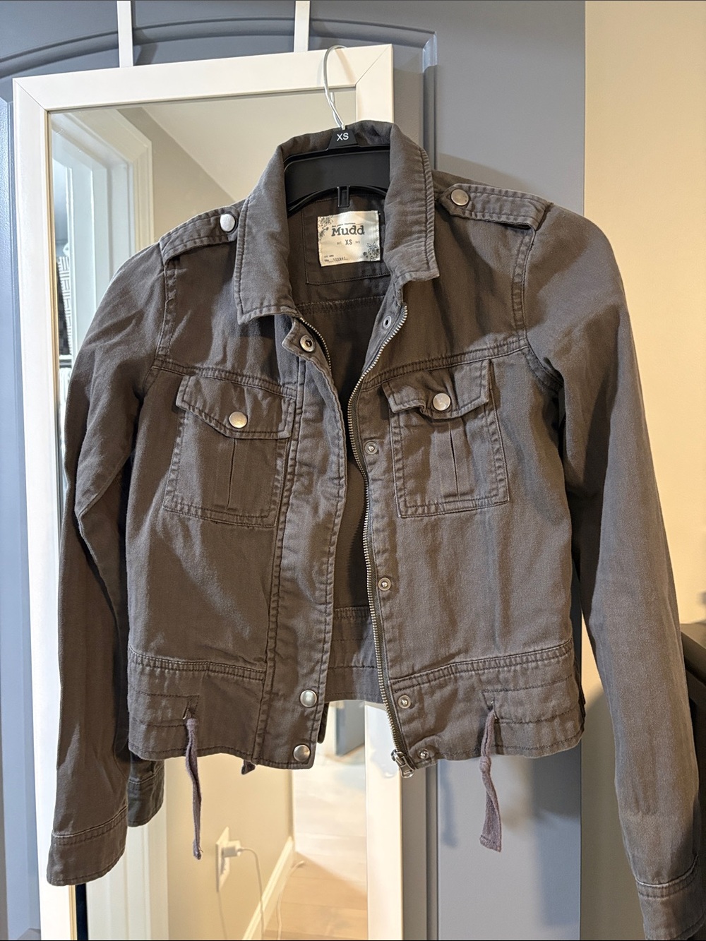 Mudd Girls' Gray Cropped Utility Jean Jacket